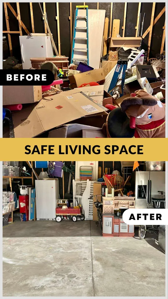 Before and after: a storage area is cleared into a safe space